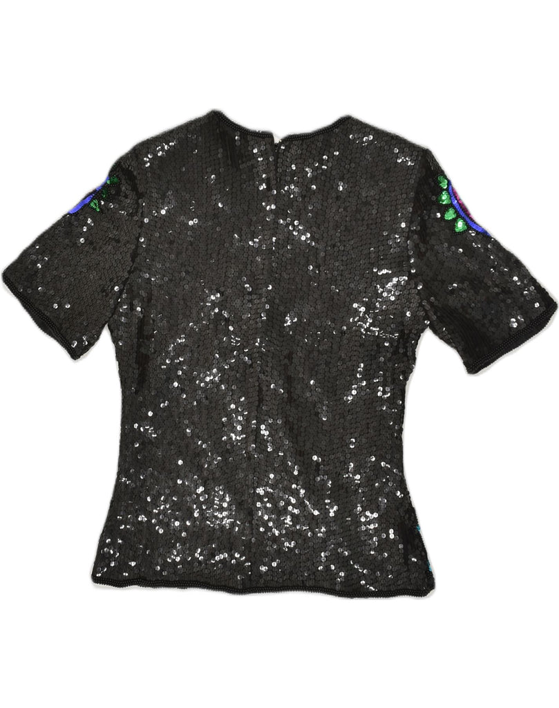 RINA Z Womens Evening Short Sleeve Sequin Blouse Top UK 14 Medium Black | Vintage Rina Z | Thrift | Second-Hand Rina Z | Used Clothing | Messina Hembry 