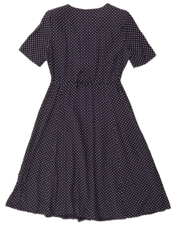 Vintage Womens A-Line Dress UK 14 Medium Navy Blue Polka Dot