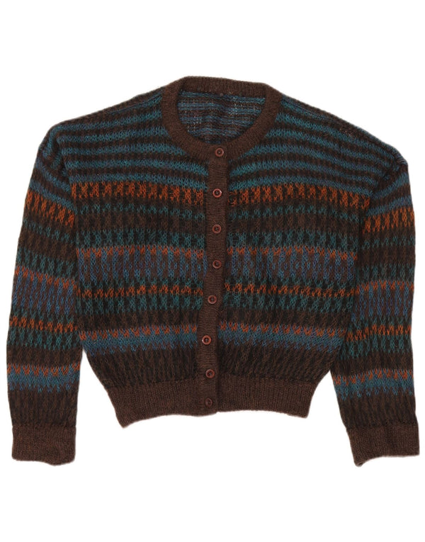 Vintage Womens Oversized Cardigan Sweater EU 48 2XL Brown Striped Mohair