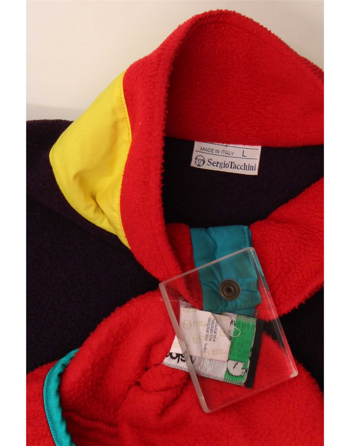 Sergio Tacchini Mens Button Neck Fleece Jumper Large Red Colourblock