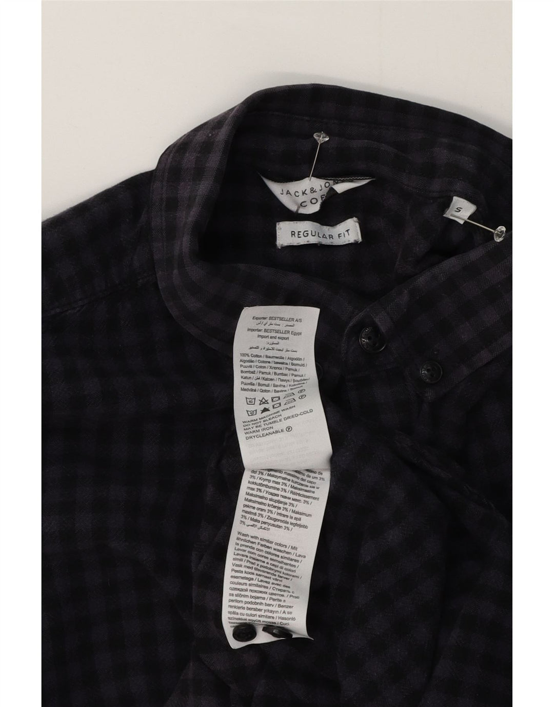 Jack & Jones Mens Short Sleeve Regular Fit Shirt Small Navy Blue Gingham