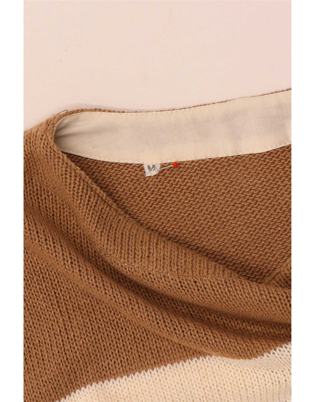 Vintage Mens Boat Neck Jumper Sweater Medium Brown Striped