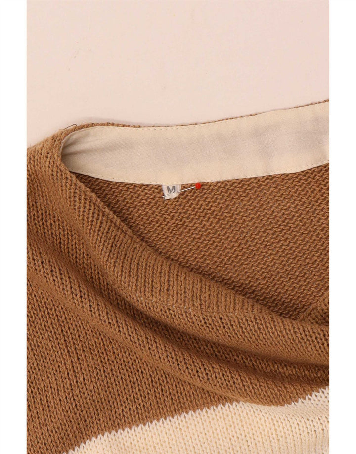 Vintage Mens Boat Neck Jumper Sweater Medium Brown Striped