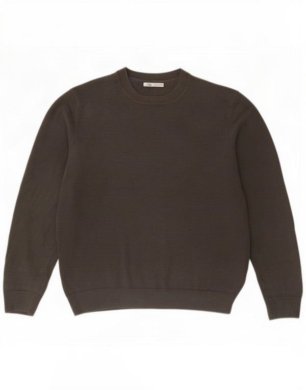 Zara Mens Crew Neck Jumper Sweater Large Grey Linen