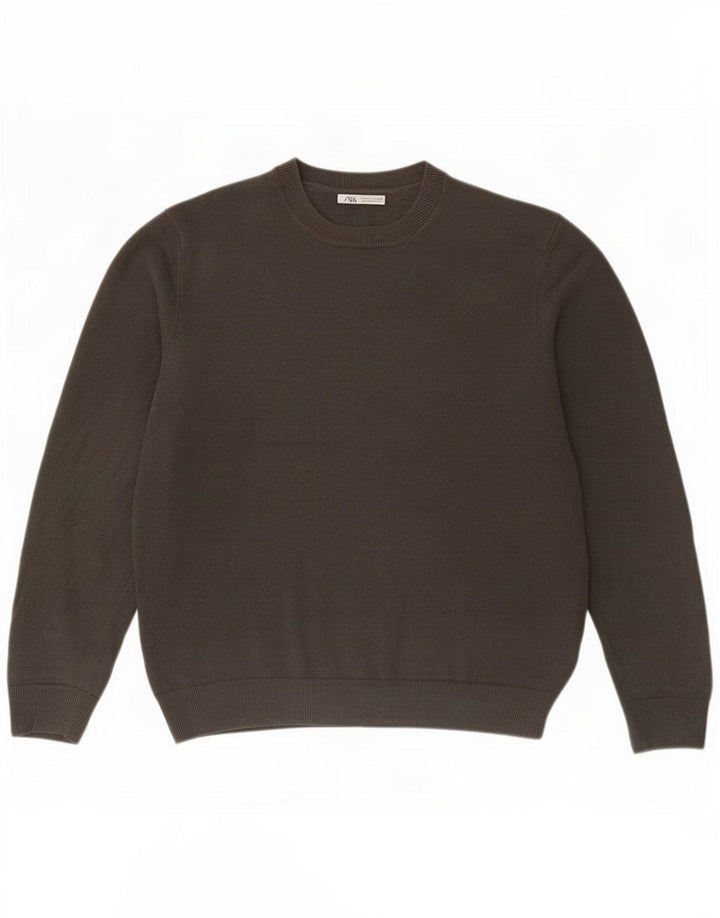 Zara Mens Crew Neck Jumper Sweater Large Grey Linen