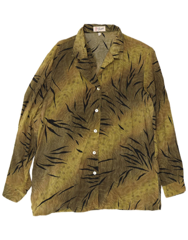 Vintage Womens Shirt Blouse EU 40 Medium Khaki Animal Print Cupro