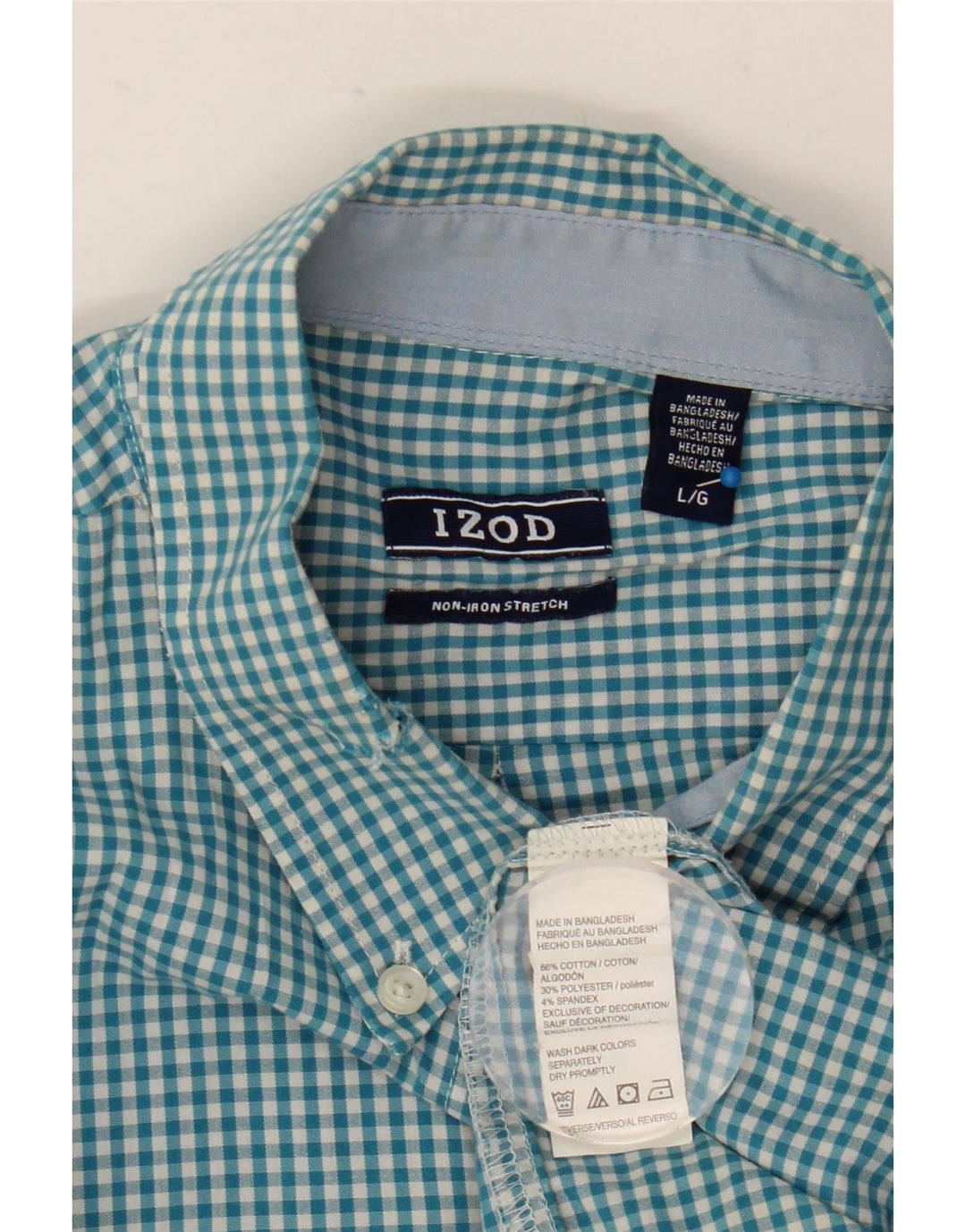 Izod Mens Shirt Large Blue Gingham Cotton