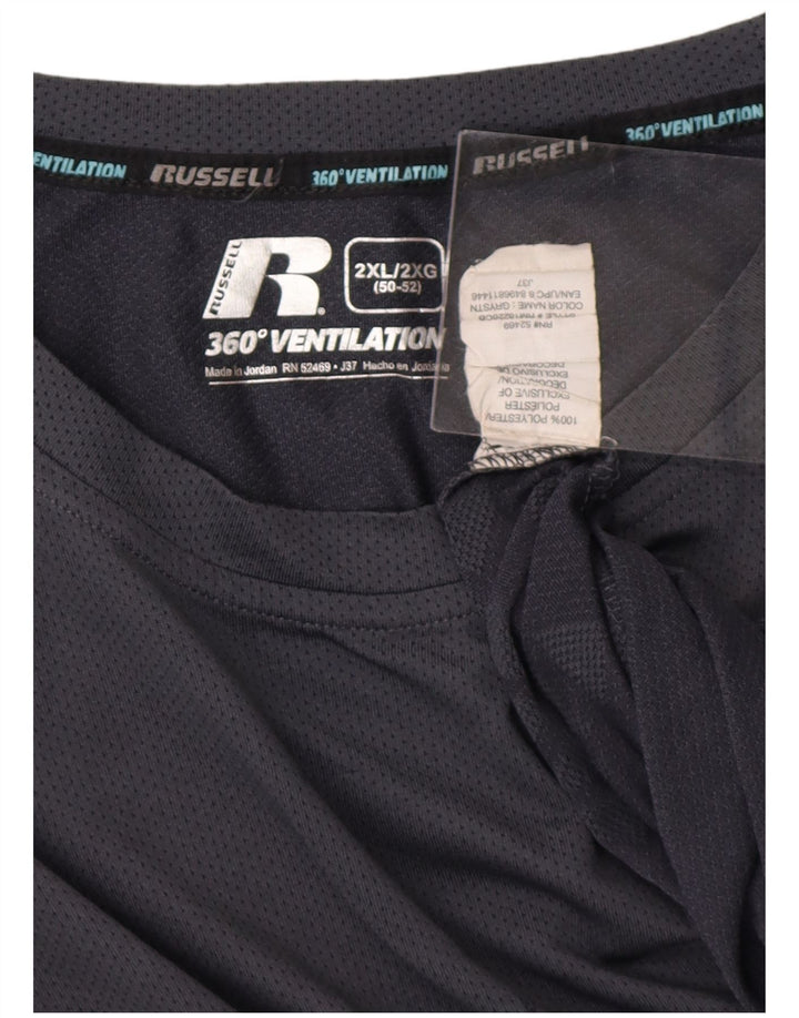 RUSSELL ATHLETIC Mens T-Shirt Top 2XL Grey Geometric Polyester