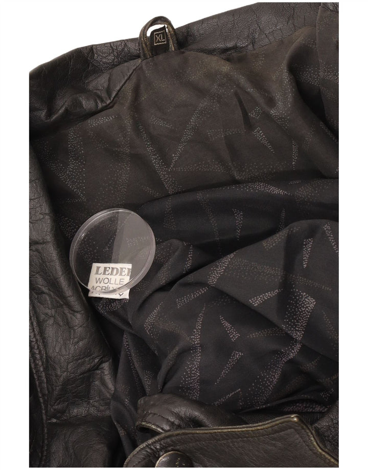 Vintage Womens Crop Oversized Leather Jacket UK 18 XL Black Leather