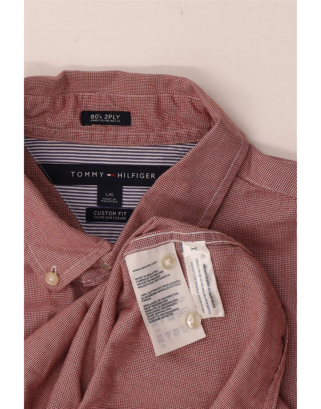 Tommy Hilfiger Mens Custom Fit Shirt Large Red Check Cotton