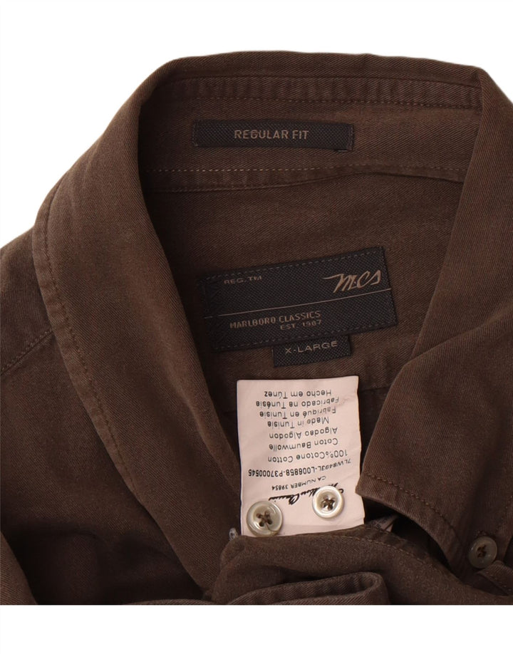 Marlboro Classics Mens Regular Fit Shirt XL Brown Cotton