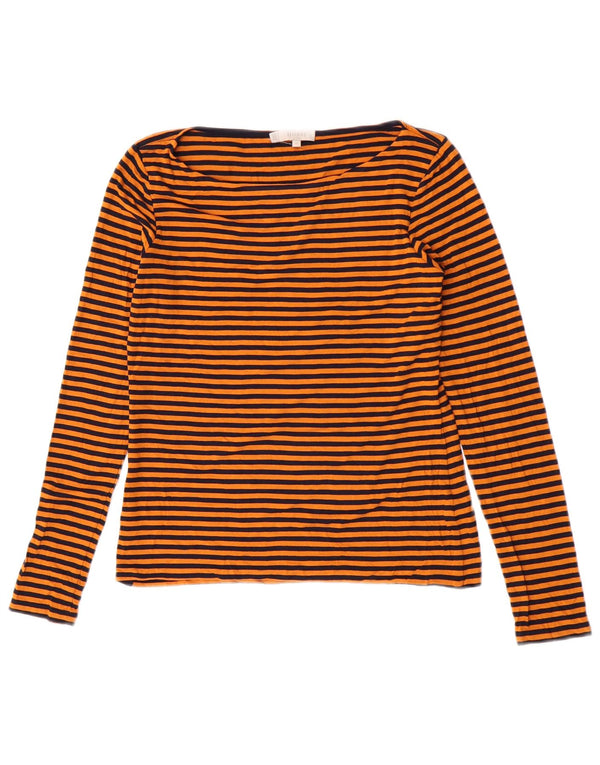 Hobbs Womens Top Long Sleeve UK 12 Medium Orange Striped Viscose