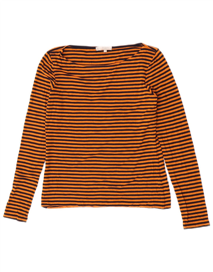 Hobbs Womens Top Long Sleeve UK 12 Medium Orange Striped Viscose