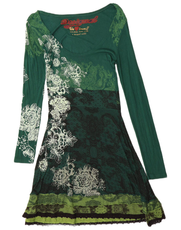 Desigual Womens Graphic Long Sleeve Maxi Dress UK 12 Medium Green Floral