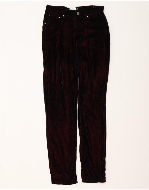Exte Womens Slim Velvet Casual Trousers W30 L32 Burgundy Viscose