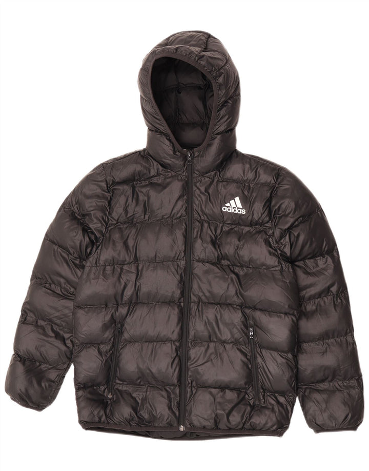 Adidas Boys Hooded Padded Jacket 13-14 Years Black Polyester
