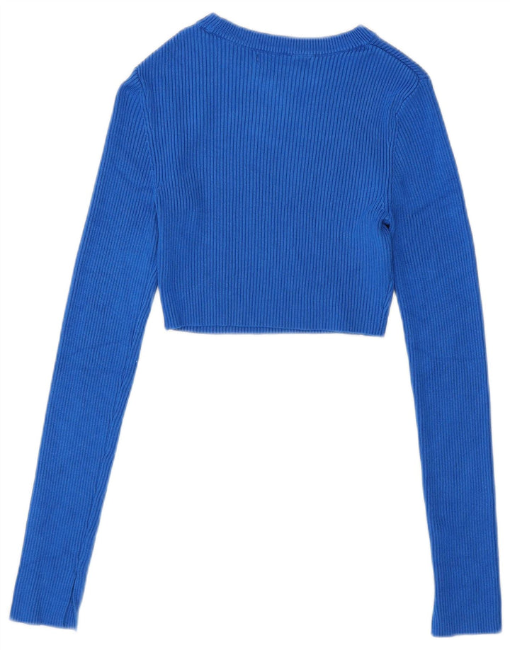 Pull & Bear Womens Crop Boat Neck Jumper Sweater UK 8 Small Blue