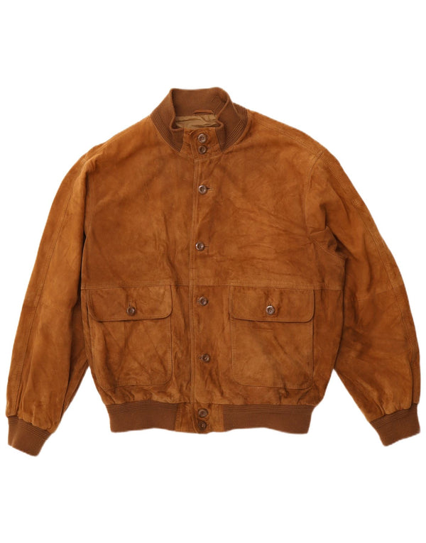 VINTAGE Mens Suede Bomber Jacket IT 50 Large Beige Leather