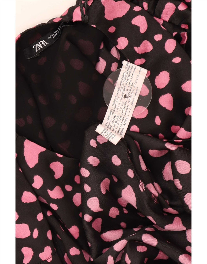 Zara Womens Long Sleeve Maxi Dress UK 12 Medium Black Spotted Polyester