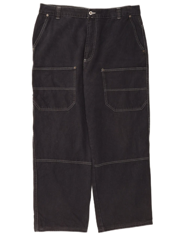 WPM Mens Straight Cargo Trousers IT 52 XL W38 L30 Navy Blue Cotton