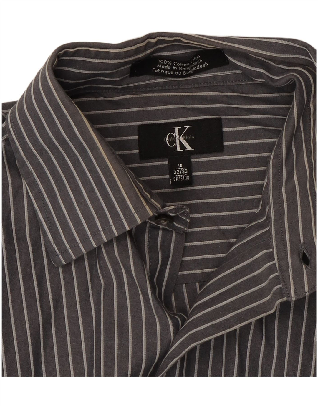 Calvin Klein Mens Shirt Size 15 Medium Grey Pinstripe Cotton