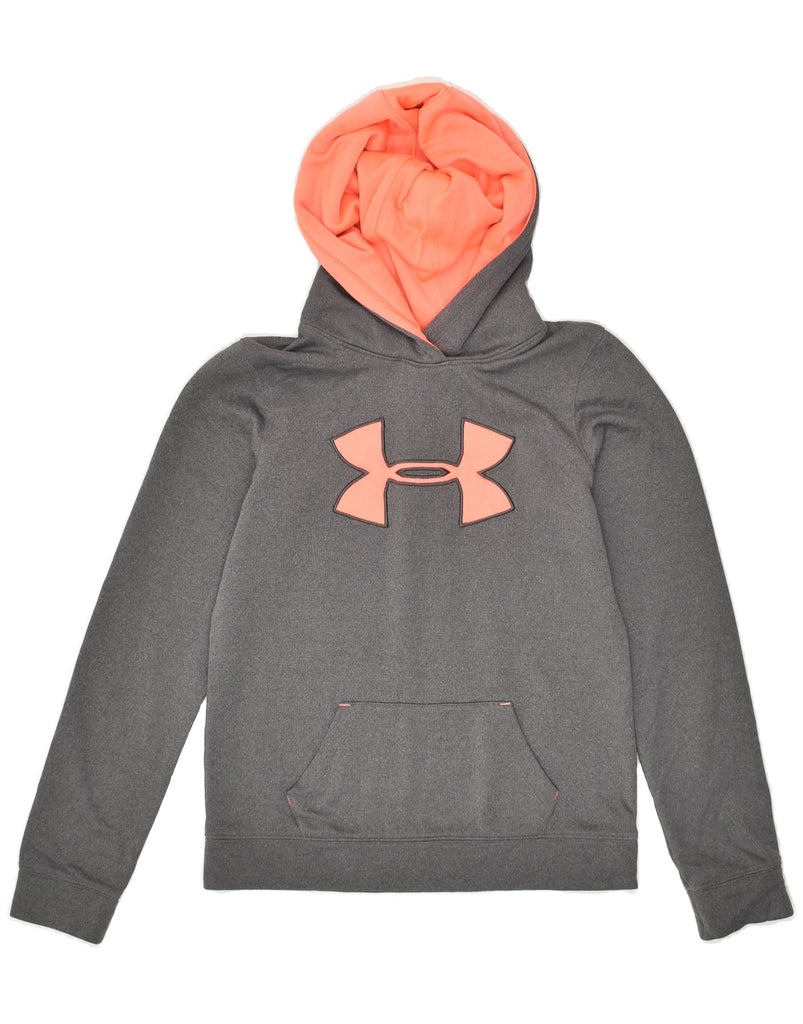 UNDER ARMOUR Boys Graphic Hoodie Jumper 10-11 Years Medium Grey Polyester | Vintage Under Armour | Thrift | Second-Hand Under Armour | Used Clothing | Messina Hembry 