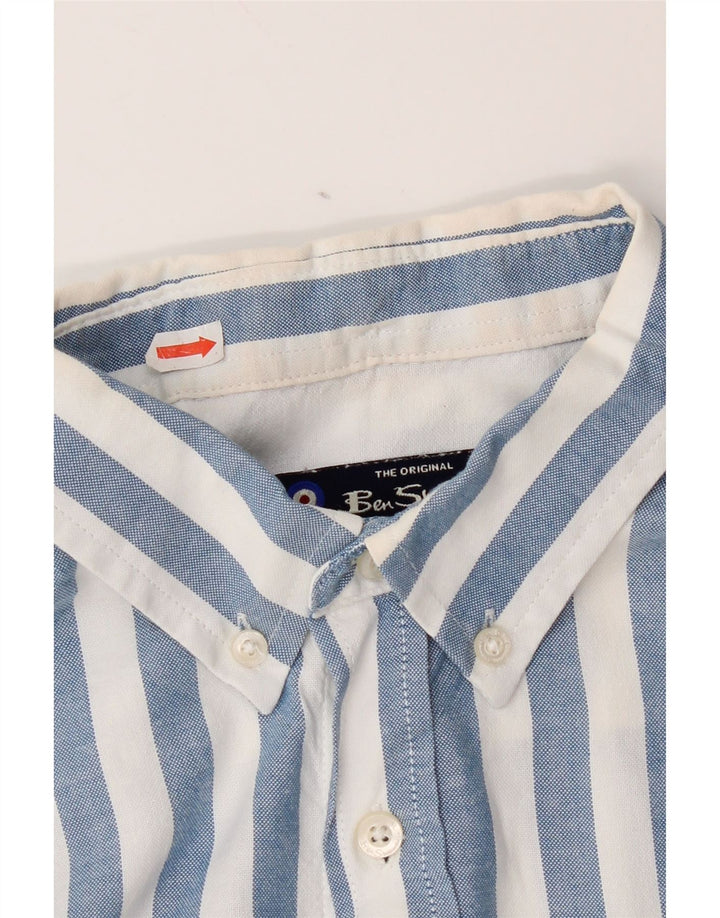 Ben Sherman Mens Short Sleeve Shirt Medium Blue Striped Cotton