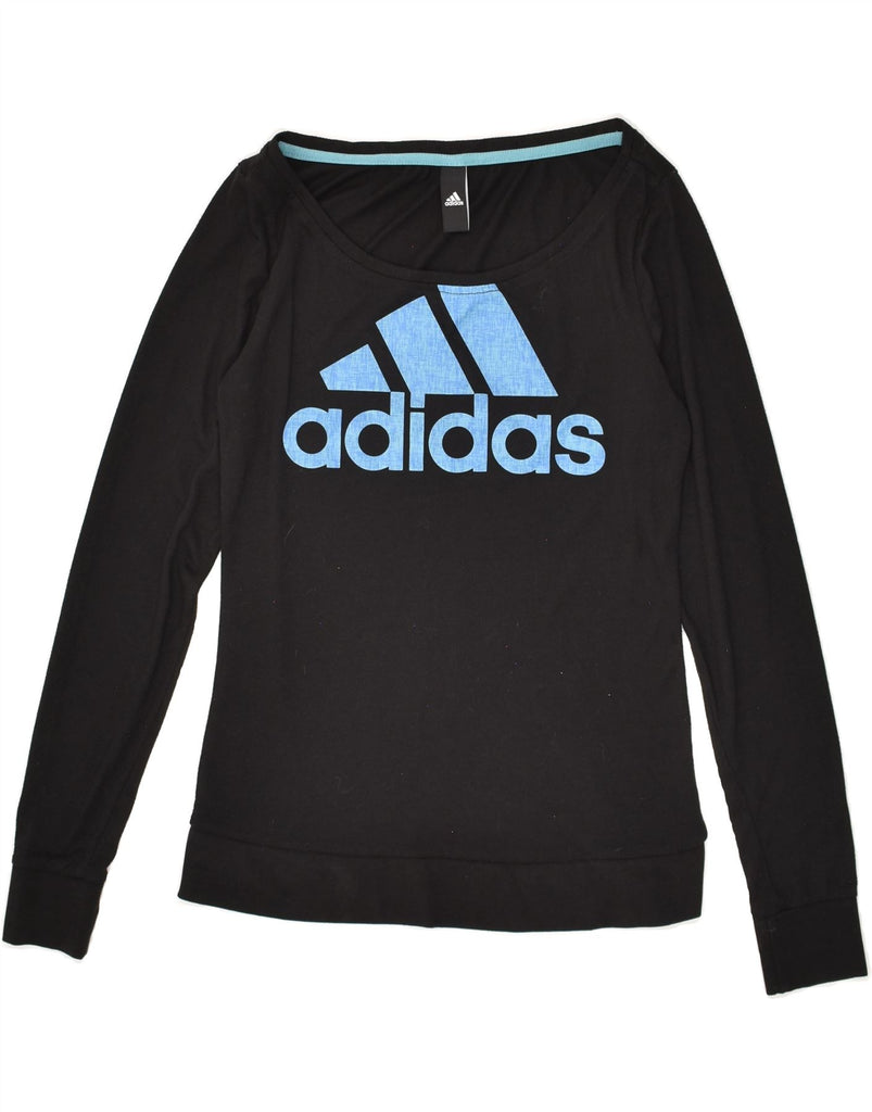 ADIDAS Womens Graphic Top Long Sleeve UK 10 Small Black | Vintage Adidas | Thrift | Second-Hand Adidas | Used Clothing | Messina Hembry 