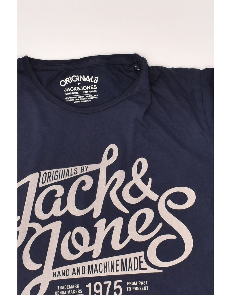 JACK & JONES Mens Graphic T-Shirt Top Large Navy Blue Cotton | Vintage Jack & Jones | Thrift | Second-Hand Jack & Jones | Used Clothing | Messina Hembry 