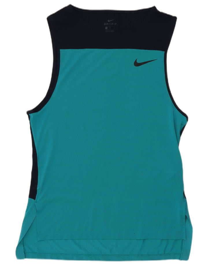 Nike Womens Dri Fit Graphic Vest Top UK 14 Medium Blue Colourblock