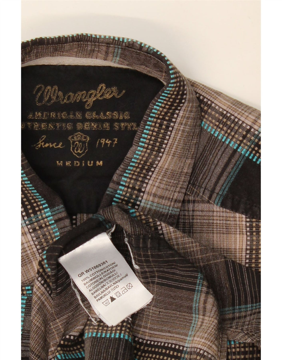WRANGLER Mens Flannel Shirt Medium Brown Check Cotton