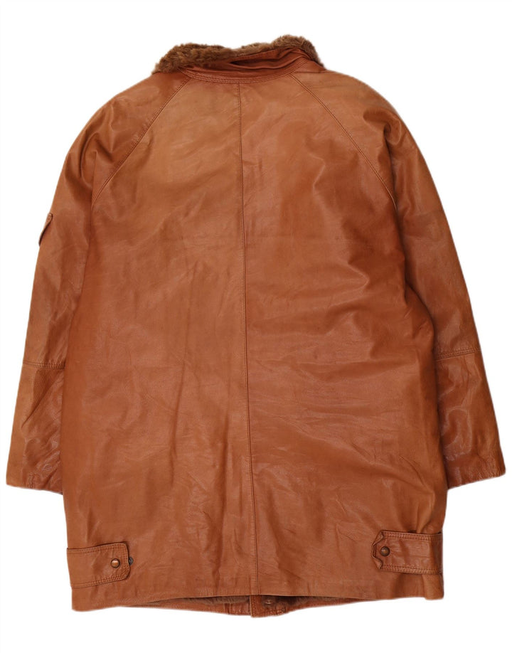 Mirella Mens Sherpa Leather Coat UK 44 2XL Brown Leather