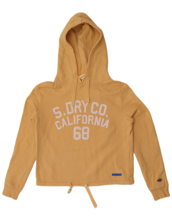 Superdry Womens Graphic Hoodie Jumper UK 8 Small Yellow Cotton