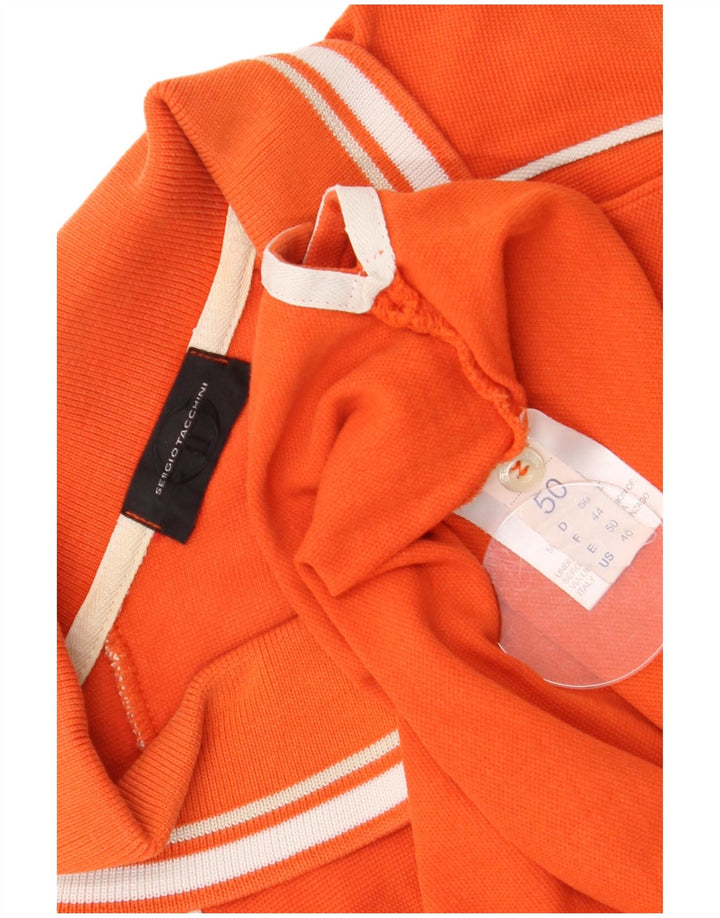 Sergio Tacchini Mens Polo Shirt EU 50 Medium Orange Colourblock Cotton