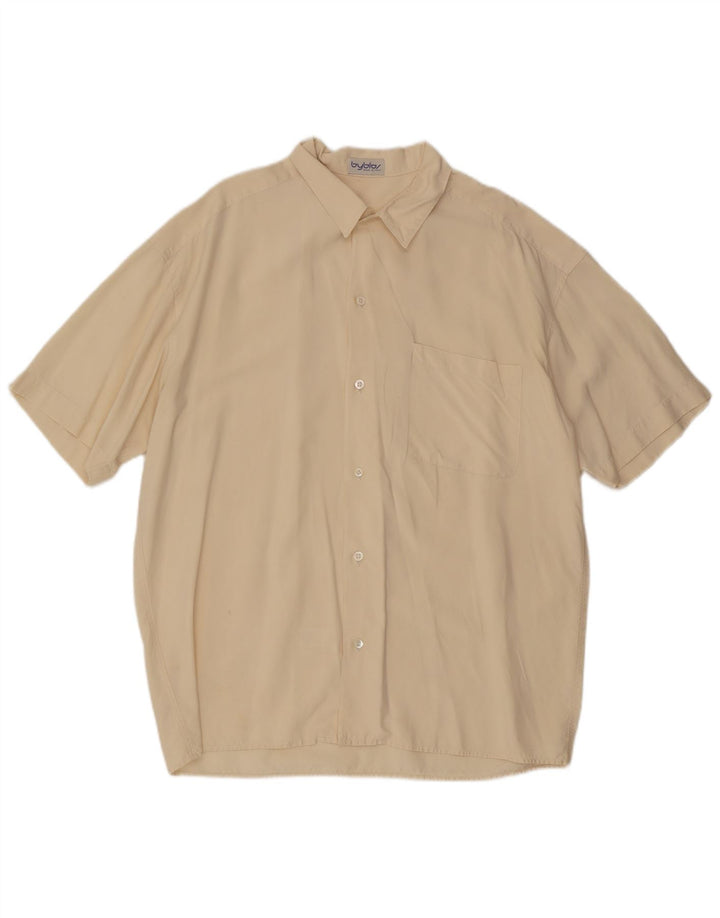 Byblos Mens Short Sleeve Shirt XL Off White Silk