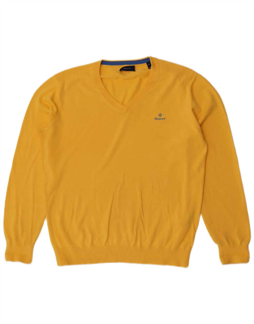 Gant Mens V-Neck Jumper Sweater Medium Yellow Cotton