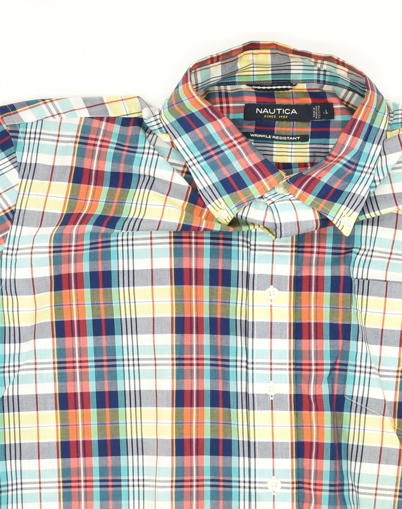 NAUTICA Mens Wrinkle Resistant Short Sleeve Shirt Large Multicoloured | Vintage Nautica | Thrift | Second-Hand Nautica | Used Clothing | Messina Hembry 