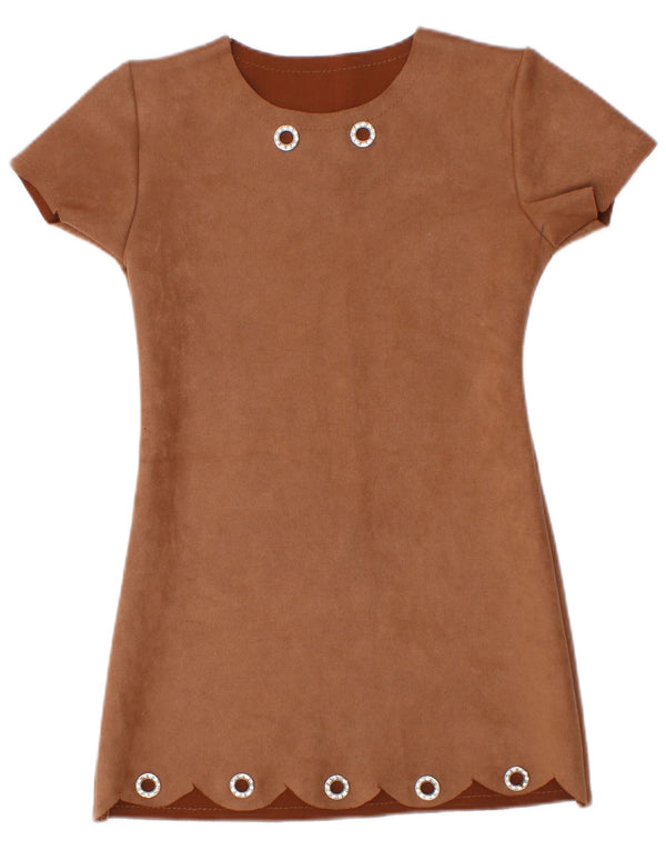 Vintage Girls Shift Dress 3-4 Years Brown Polyester