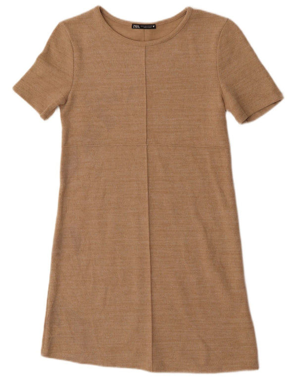 Zara Womens Shift Dress UK 8 Small Beige Cotton