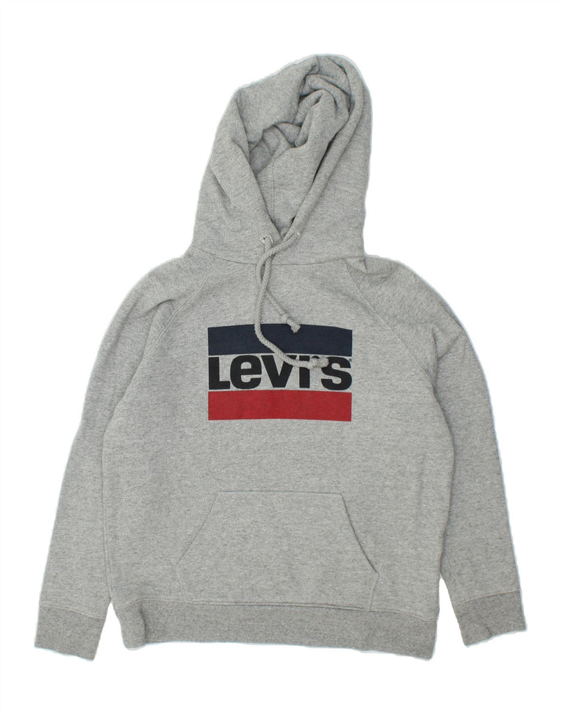 LEVI'S Womens Graphic Hoodie Jumper UK 14 Medium Grey Cotton | Vintage Levi's | Thrift | Second-Hand Levi's | Used Clothing | Messina Hembry 