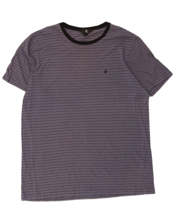 Volcom Mens T-Shirt Top XL Grey Striped Cotton
