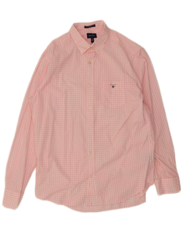 Gant Mens Regular Fit Shirt Size 16 1/2 41/42 Large Pink Gingham Cotton