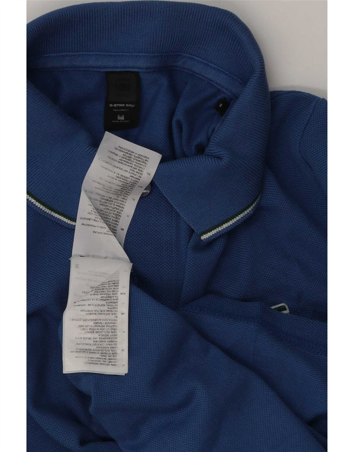 G-Star Mens Polo Shirt Medium Blue Striped Cotton