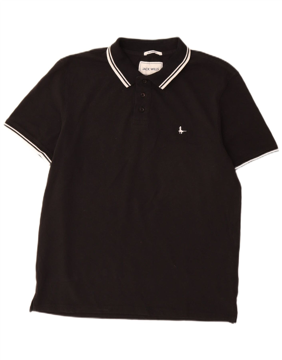 Jack Wills Mens Classic Fit Polo Shirt Large Black Cotton