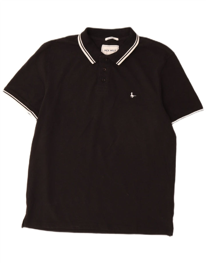Jack Wills Mens Classic Fit Polo Shirt Large Black Cotton