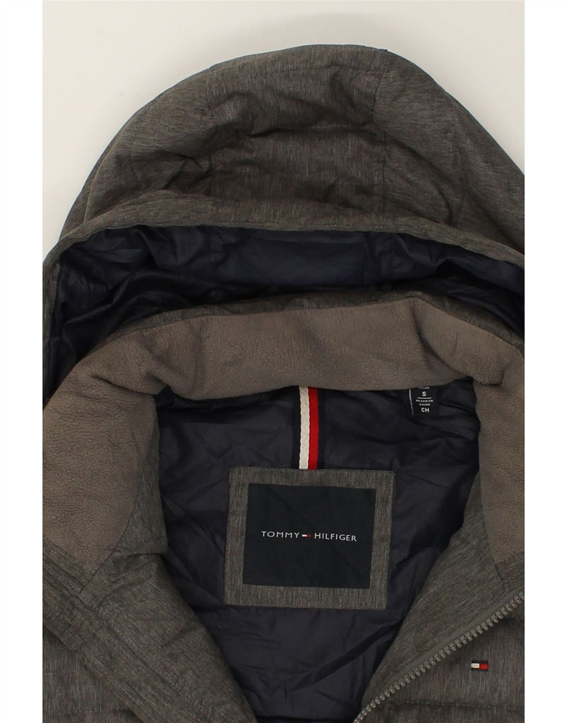 TOMMY HILFIGER Mens Hooded Padded Jacket UK 36 Small Grey Polyester | Vintage Tommy Hilfiger | Thrift | Second-Hand Tommy Hilfiger | Used Clothing | Messina Hembry 