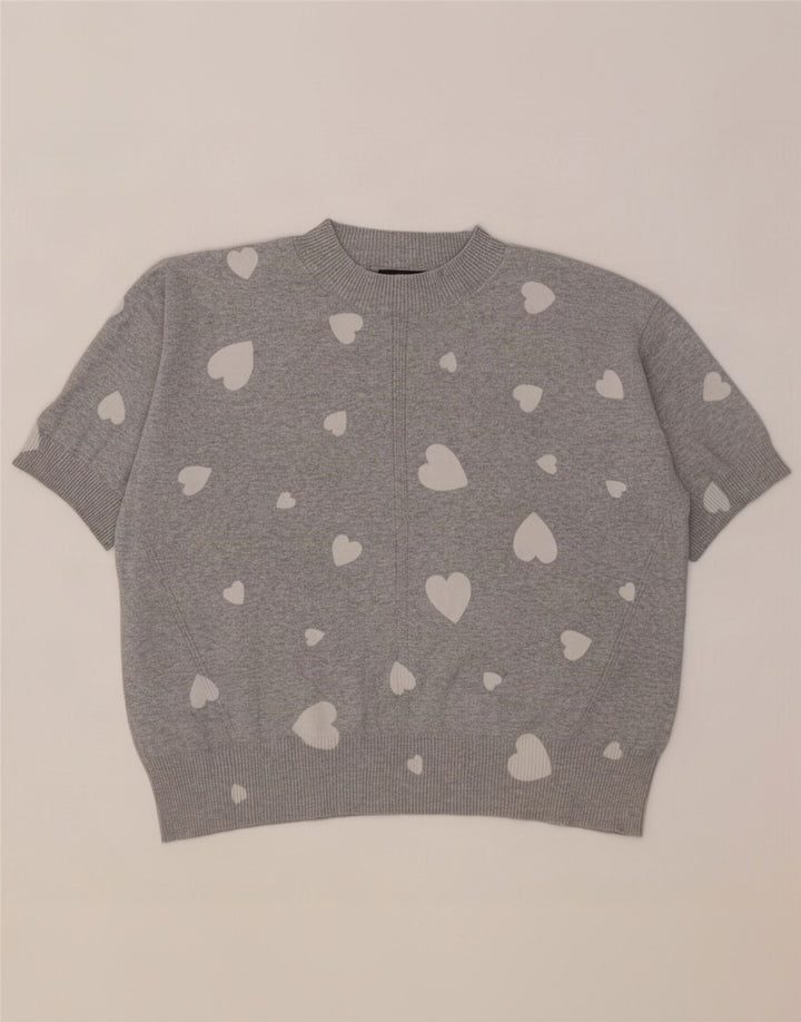 Marks & Spencer Womens Crew Neck Jumper Sweater UK 14 Medium Grey Heart