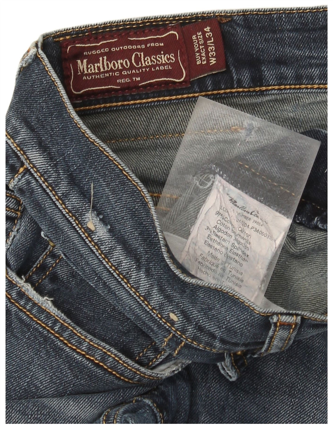 MARLBORO CLASSICS Mens Straight Jeans W33 L29 Navy Blue Cotton
