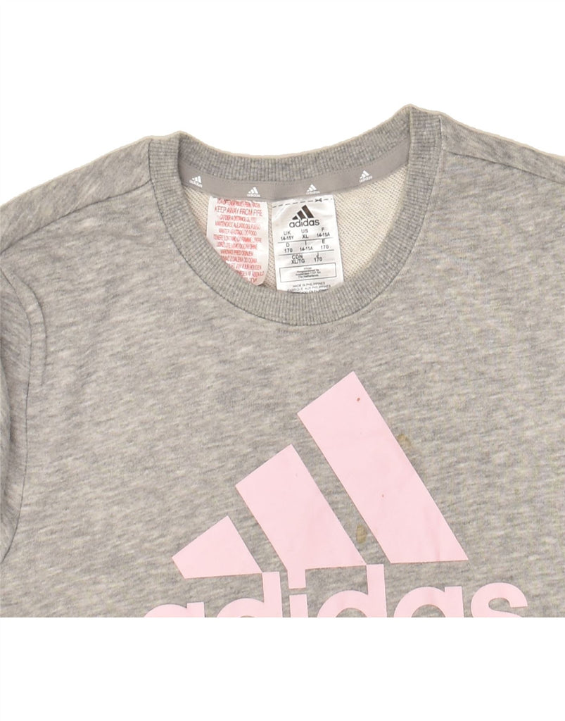 ADIDAS Girls Graphic Sweatshirt Jumper 14-15 Years Grey Cotton | Vintage Adidas | Thrift | Second-Hand Adidas | Used Clothing | Messina Hembry 