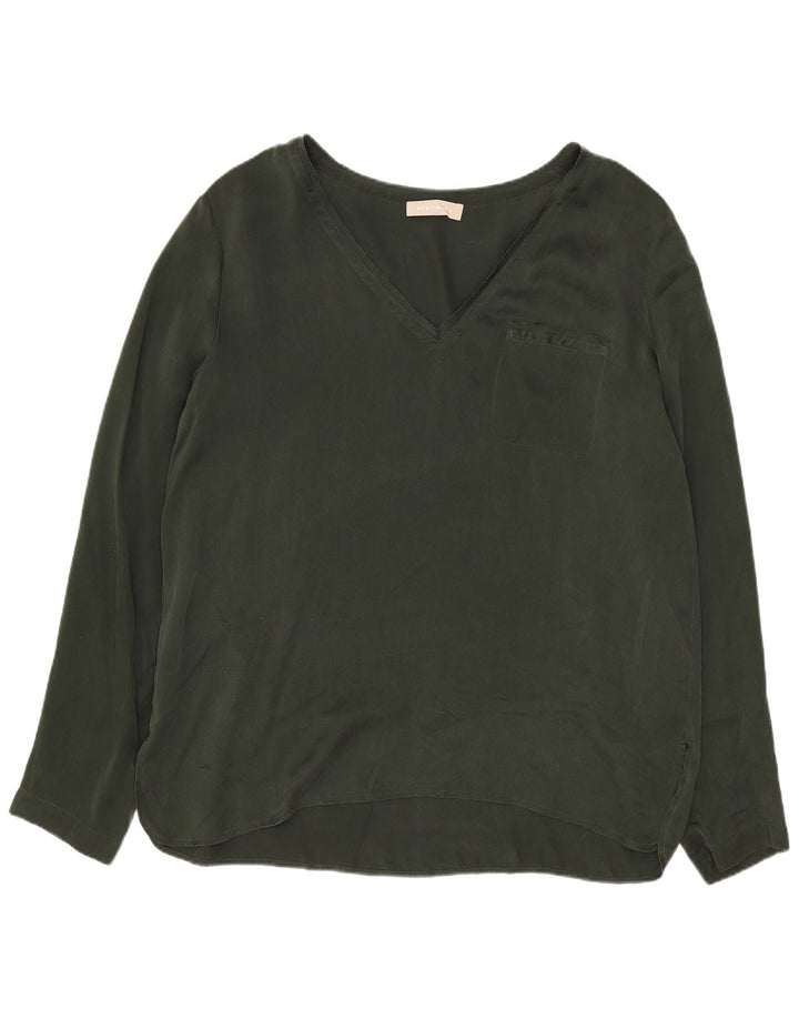 Stefanel Womens Long Sleeve Blouse Top IT 44 Medium Khaki Silk